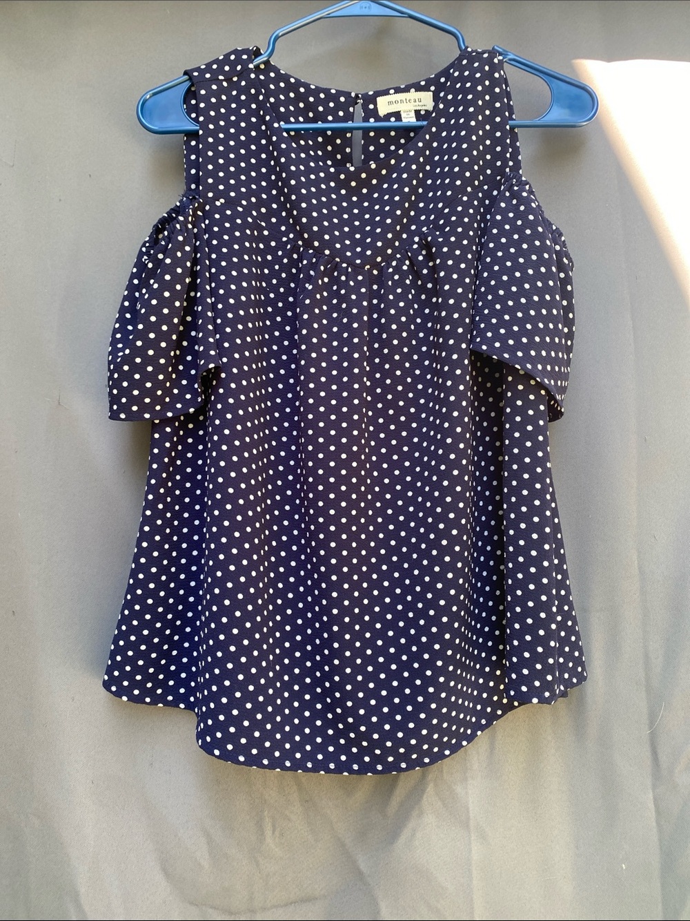 Monteau Navy Polka Dot Cold-Shoulder Camisole